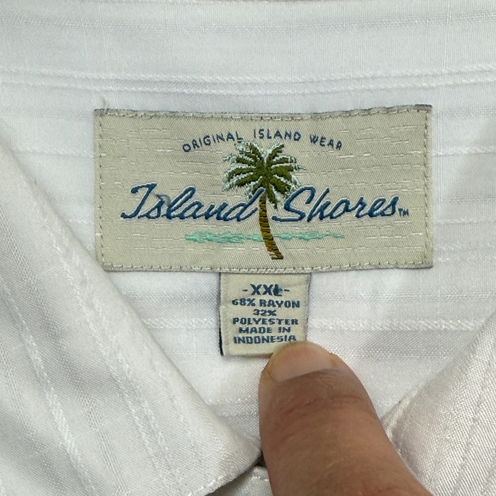 Island Shores Button Up Shirt Mens XXL‎ White Textured Stripe Short Sleeve - Picture 3 of 10